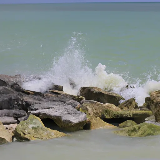 A picture of waves crashing on a shoreline