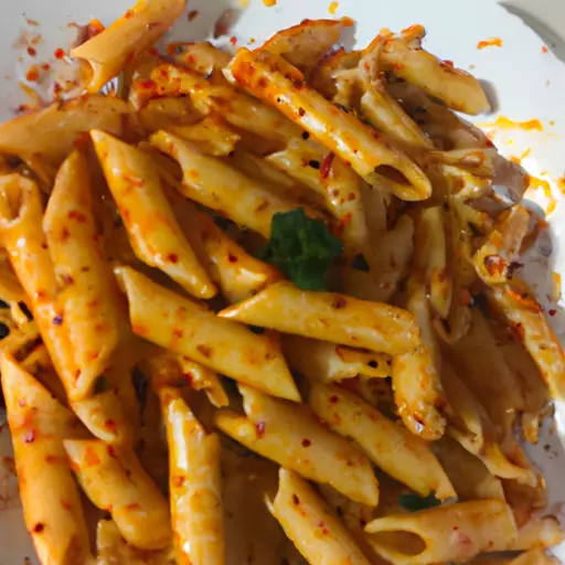 A picture of a plate of penne pasta