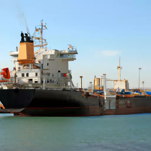 A picture of a cargo ship in a port