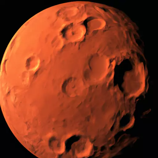 A photo of a red planet with craters visible on its surface