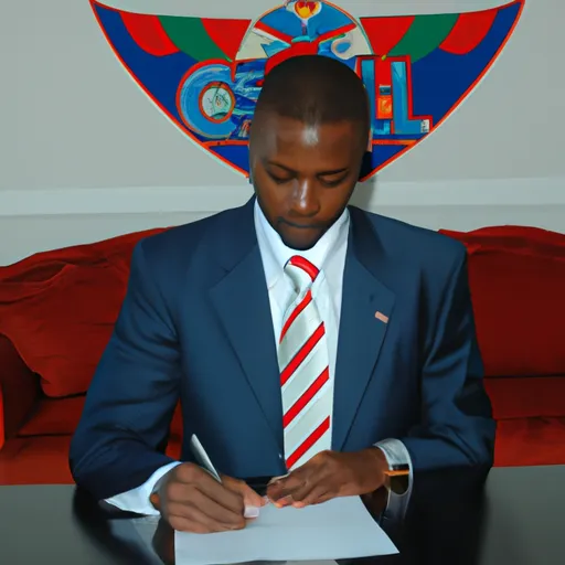 "Michael Olise signing a contract with logo of Crystal Palace FC in the background"