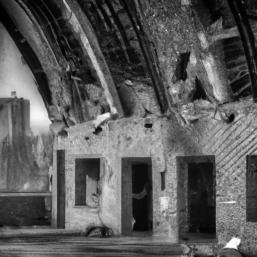 A black and white photo of a bombed city