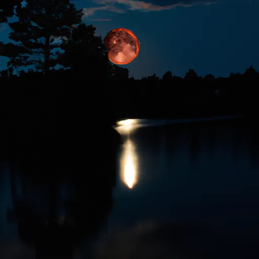 "Sturgeon Moon reflected in a lake during an August 2023 night scene"