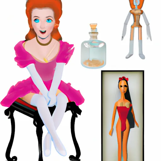 "A vintage Barbie doll and mystery invention in a cartoon style"