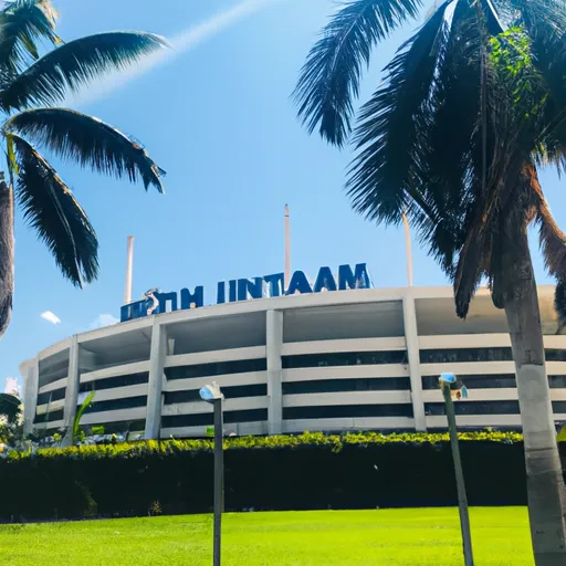 "Inter Miami's home stadium in a sunny day with palm trees"