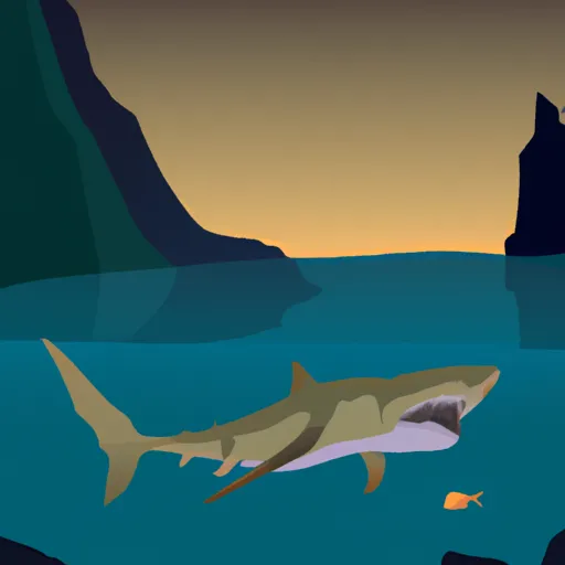 "Ancient shark swimming near a prehistoric landscape"