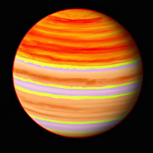 A picture of a planet with distinct orange and white bands