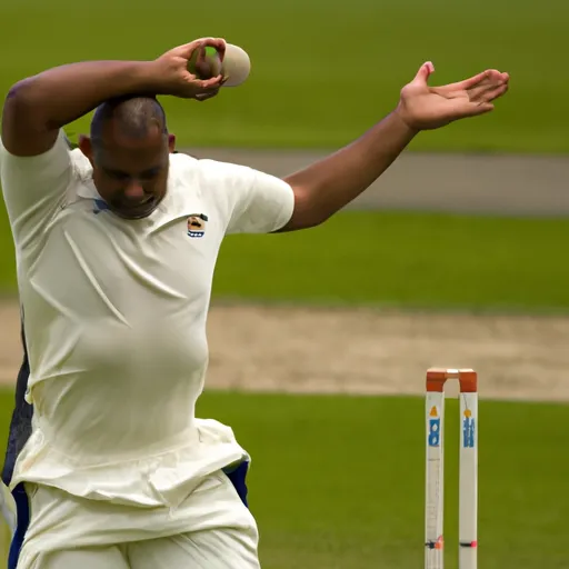 "A cricket bowler in action during a Test match"