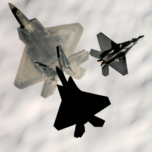 "Two F-22 Raptors intercepting a drone pursued by two Iranian F-4 Phantoms in 2013"