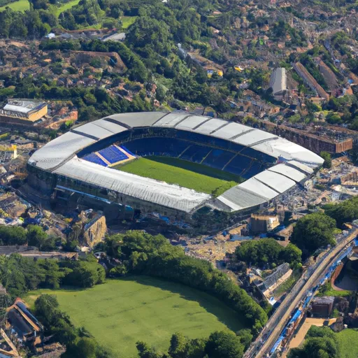 "Aerial view of Stamford Bridge Stadium, the home of Chelsea FC"