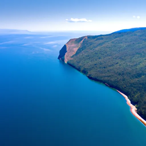 "Aerial view of Lake Baikal, the largest freshwater lake by volume"