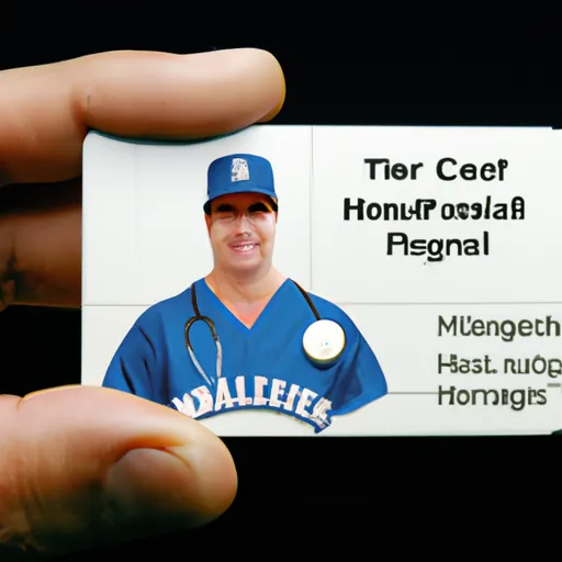 "A player from Major League Baseball holding a healthcare card"