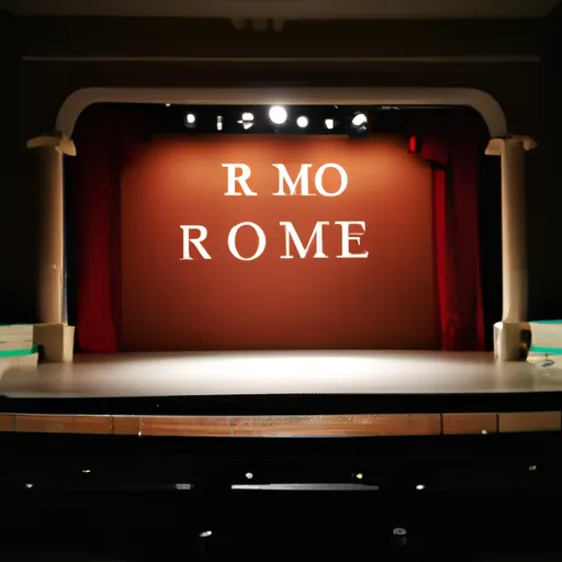 A picture of a theater stage with the text 'Romeo and Juliet'