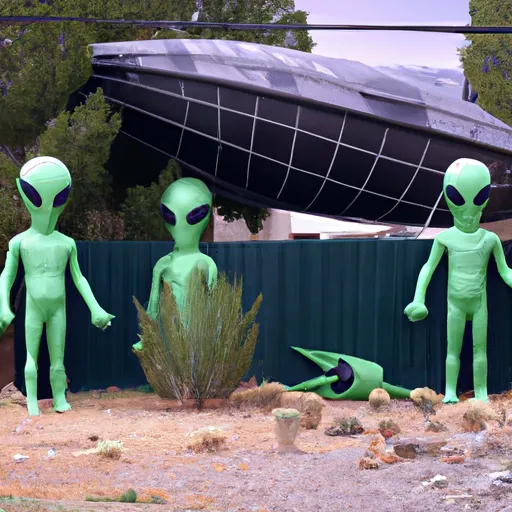 "8-foot tall alien creatures in a backyard with a crashed UFO in Las Vegas."