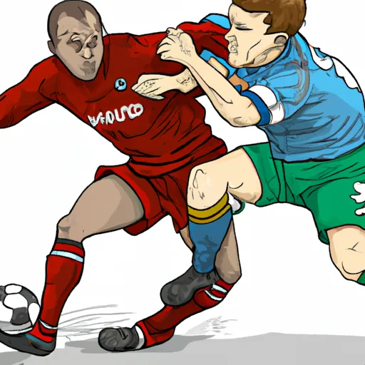 "A footballer from Chelsea and Liverpool in a heated match, battling for the first goal"