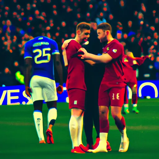 "Chelsea and Liverpool players celebrating on the field after a match"