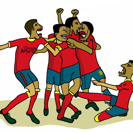 "Arsenal football team celebrating after scoring a goal against Barcelona"