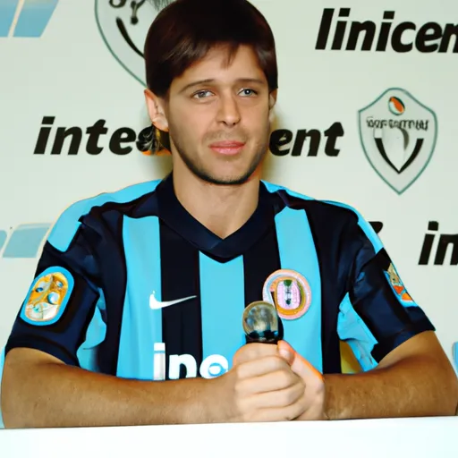 "Lionel Messi wearing Inter Miami CF jersey at a press conference"