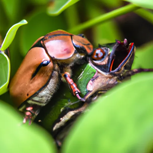 "Japanese beetle being swallowed by a frog"