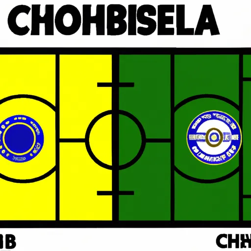 "Chelsea and Dortmund logos on a football field"