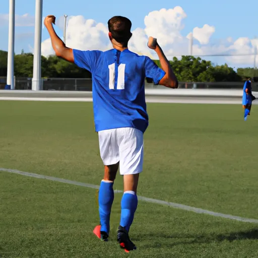 "A soccer player from Inter Miami celebrating after scoring two goals and assisting one"