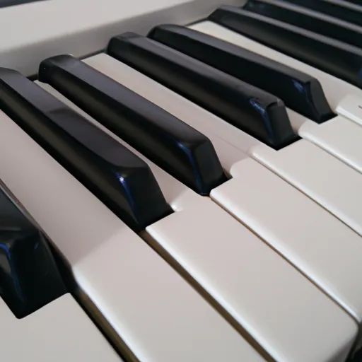 A picture of a keyboard instrument with black and white keys