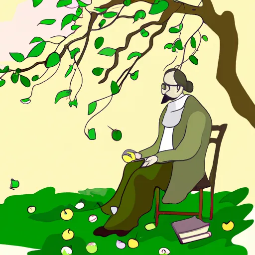 A picture of a famous scientist sitting under an apple tree