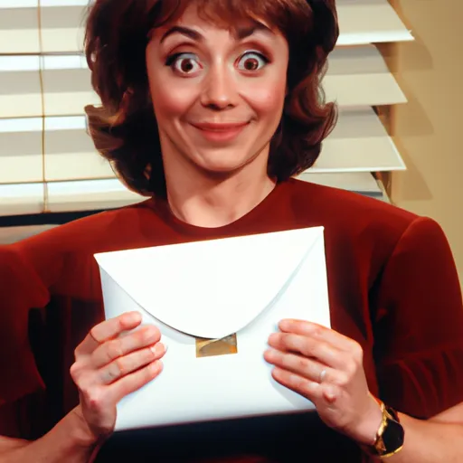 "Jane Kaczmarek as Lois from Malcolm in the Middle holding an Emmy nomination envelope with a surprised face"