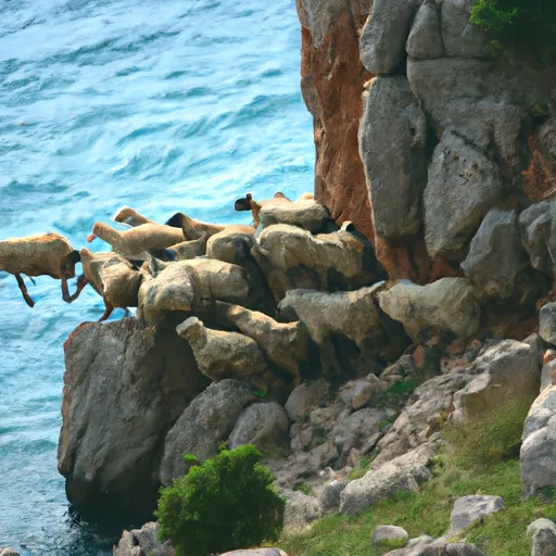 "A flock of sheep jumping off a cliff in Turkey in 2005"