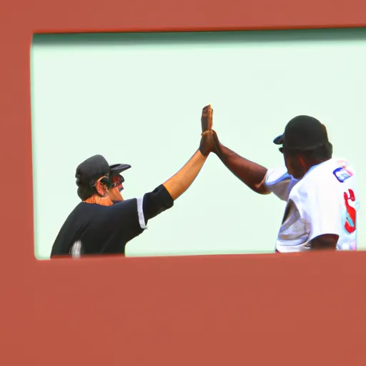 "Dusty Baker and Glenn Burke inventing the high five in a baseball game in 1977"