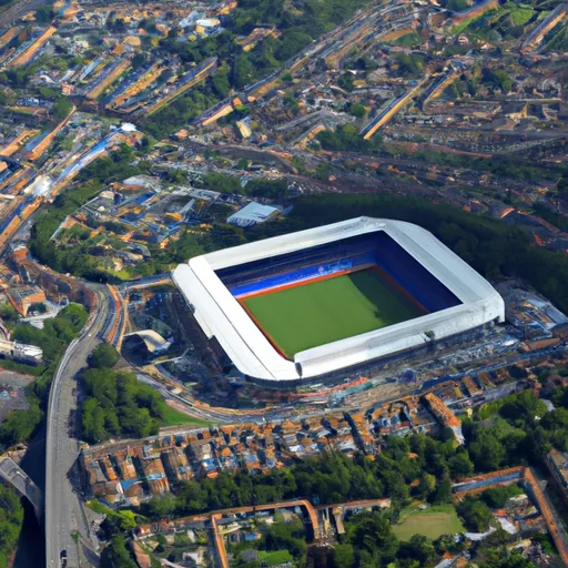 "Aerial view of Stamford Bridge stadium, home of Chelsea FC"