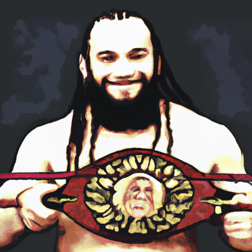 "A stylized portrait of Bray Wyatt holding a wrestling championship belt"