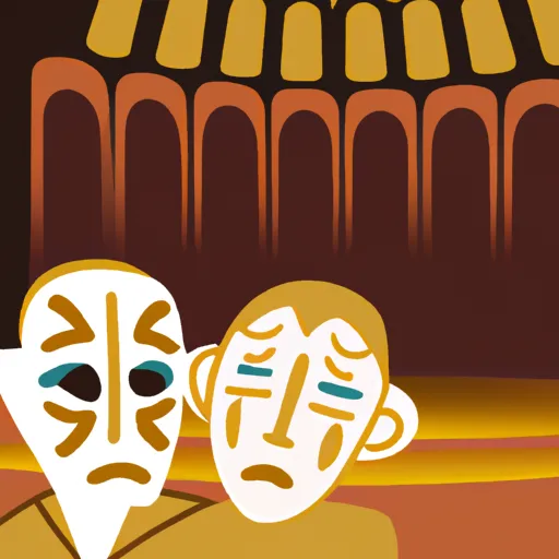 A picture of a theater stage with two masked figures