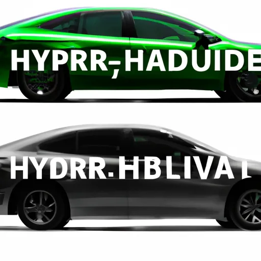 "Split image of a hybrid car and an electric car with distinct labels"