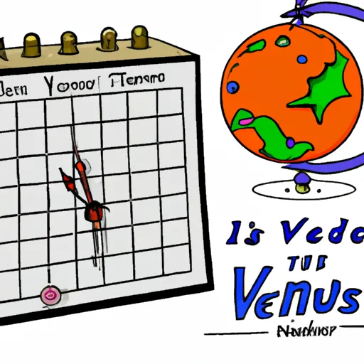 "A whimsical depiction of the planet Venus with a calendar and a clock showing that a day is longer than a year."