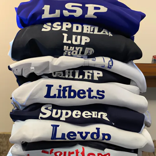 "Stack of Super Bowl shirts for the losing team"