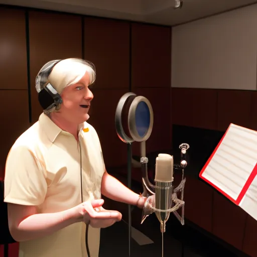 "Charles Martinet voicing Mario in a sound recording studio"