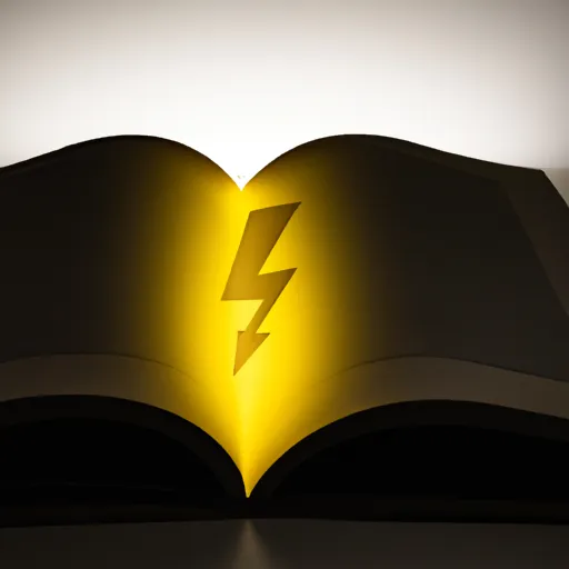 A picture of an open book with a lightning bolt symbol