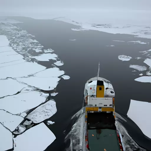 A picture of a ship navigating through the Arctic