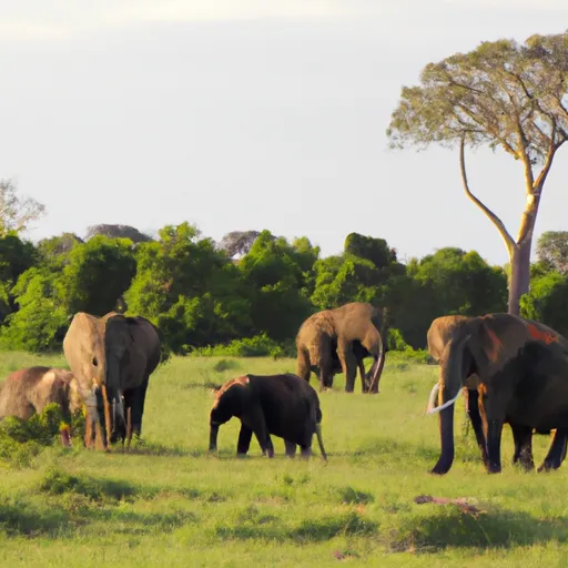 A picture of an elephant herd grazing on the savannah