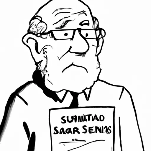 "Cartoon image of an elderly man with a badge reading 'US Senator'"