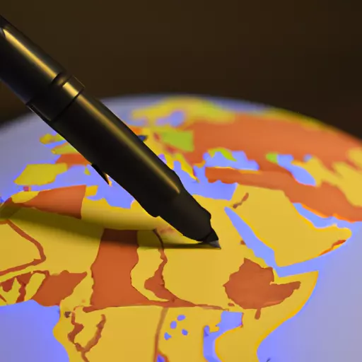 A picture of a pen laid out on a globe that highlights the location of Africa