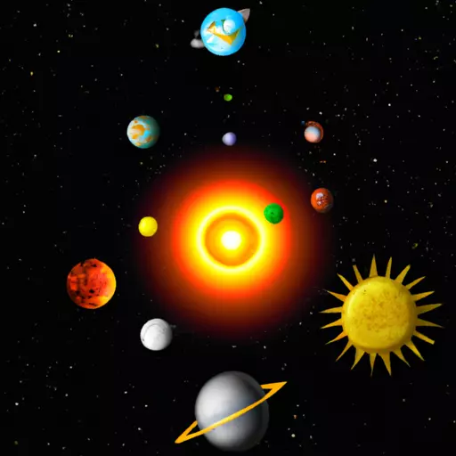 A picture of a glowing sun and various planets orbiting around it