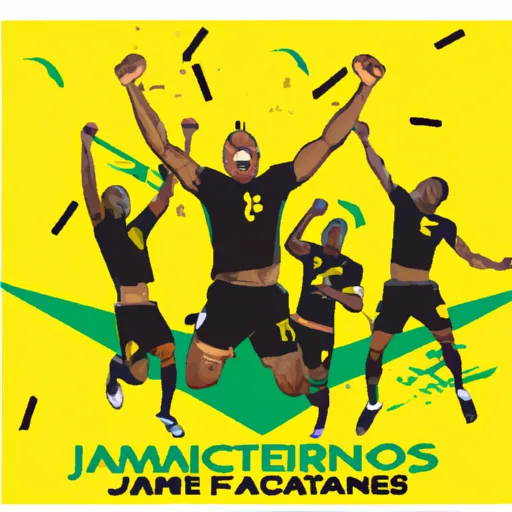 "Jamaican football team celebrating their qualification to the knockout stage"