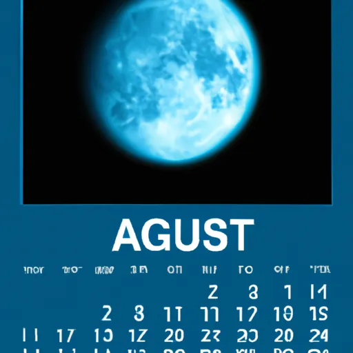 "A calendar displaying August 2023 with a bright blue full moon."