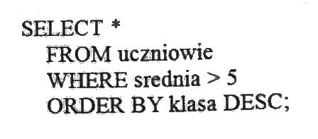 Ilustracja do pytania 18: Jak posortowana będzie lista, utworzona ze wszystkich kolumn tabeli uczniowie i…