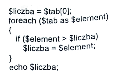 Ilustracja do pytania 199: Zakładając, że zmienna tablicowa $tab jest wypełniona liczbami naturalnymi, wyn…