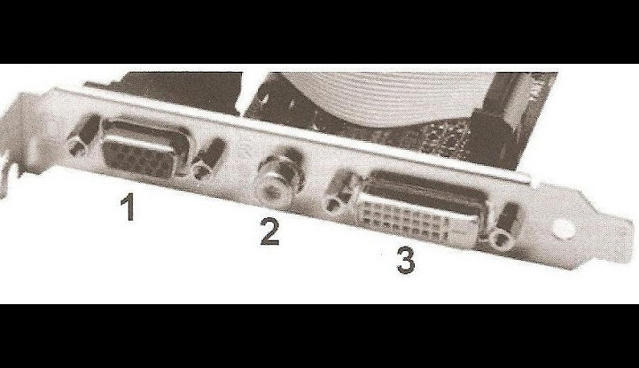 Ilustracja do pytania 263: Na zdjęciu przedstawiono złącza karty graficznej. Złącze cyfrowe to