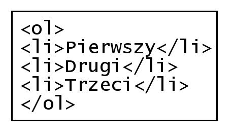 Ilustracja do pytania 43: Fragment kodu napisany w języku HTML zamieszczony w ramce przedstawia listę