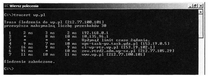 Ilustracja do pytania 653: Polecenie tracert to narzędzie diagnostyczne, które ustala